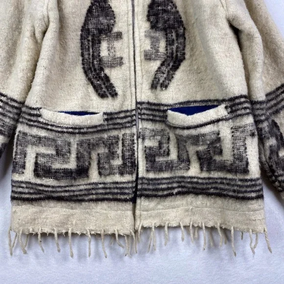 Vintage Cream Wool Knit Fringed Southwestern Birds Full Zip Jacket Coat - Picture 3 of 15